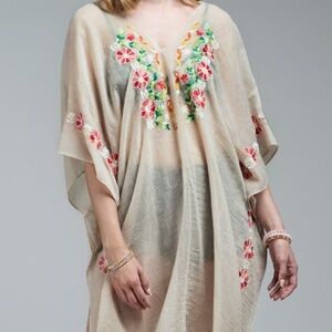 LOF Women's Beautiful Flower Embroidered Semi Sheer Cover Up Poncho One Size